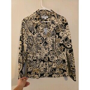Coldwater Creek Women's  Large Brown/Black Floral Print‎ Cotton Stretch Blazer